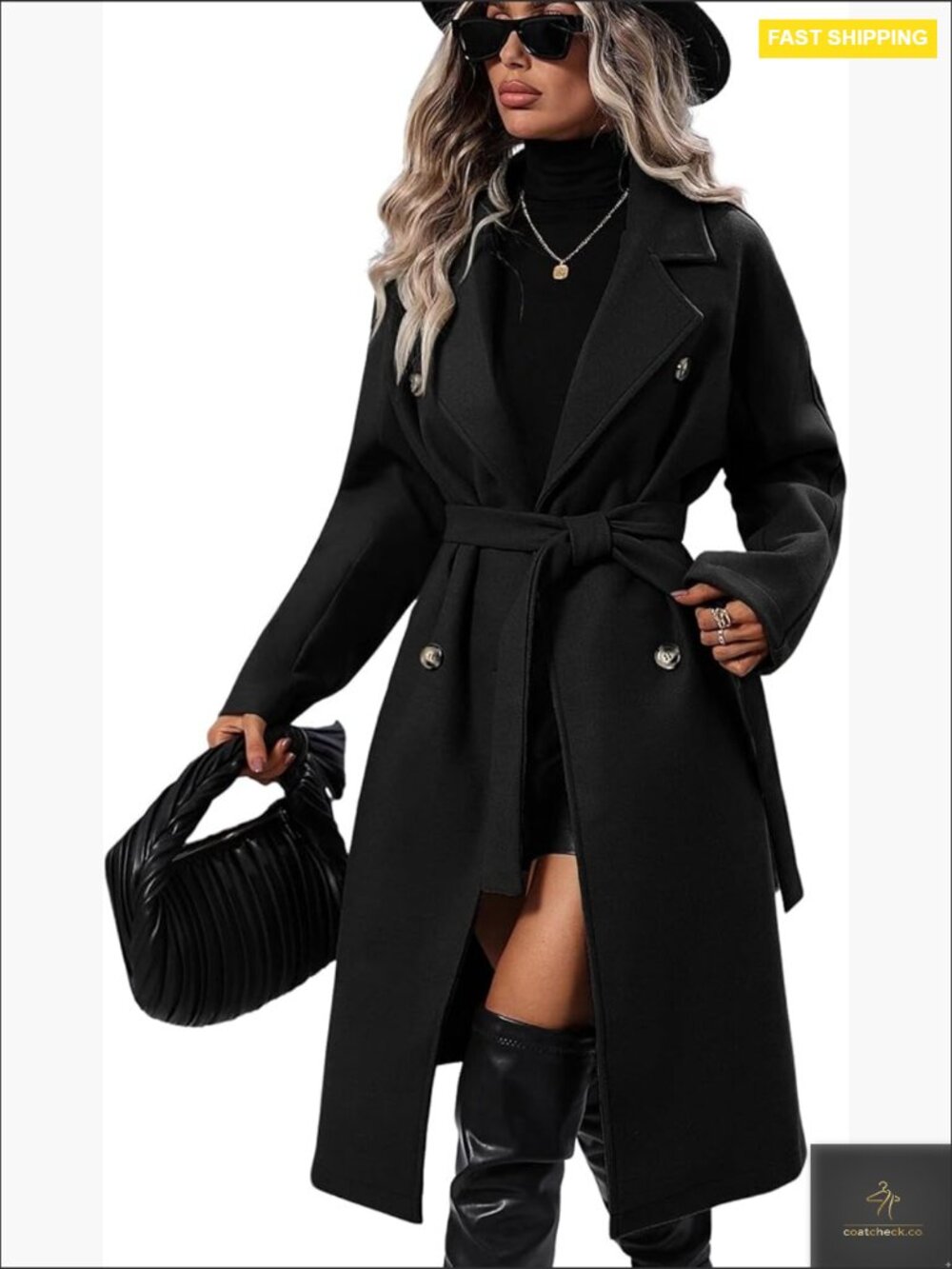 Wool Blend Double Breasted Pea Coat Long Notch Lapel Trench